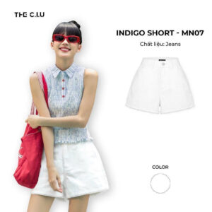 Quần short nữ jeans ống rộng cạp cao phối ren - Indigo Short