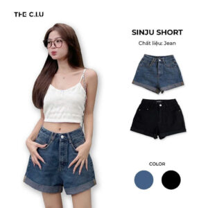 Quần short jean nữ lưng cao gập lai, quần denim ngắn basic dáng trẻ trung dễ phối đồ - Sinju Short